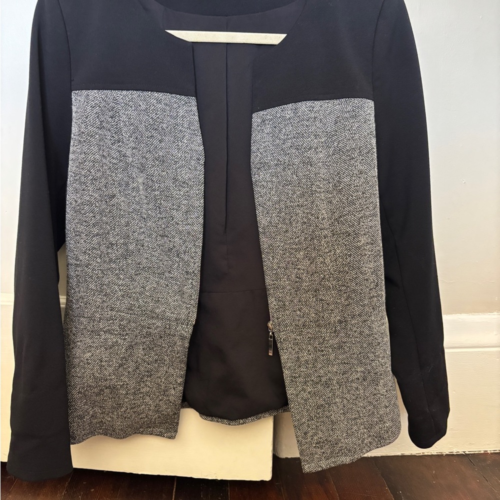 Ava black/tweed gray zip up blazer